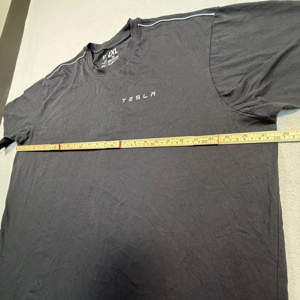 Tesla Mens Logo Graphic T-Shirt 2XL Black Cotton Short Sleeve Shoulder Piping